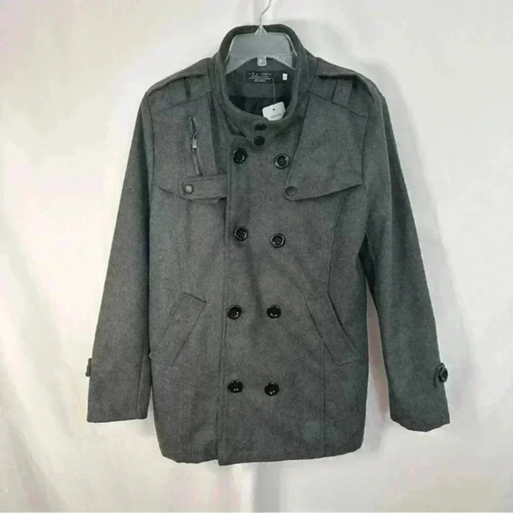 NWT‎ Coat Jacket Button Up Front Pockets Snap Button Collar Womens Size XL Gray